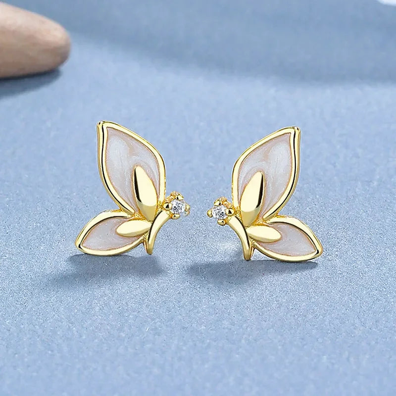 TrustDavis Real 925 Sterling Silver Fashion Butterfly Shiny CZ Stud Earrings For Mum Daughter Birthday Party Gift Jewelry DS4379