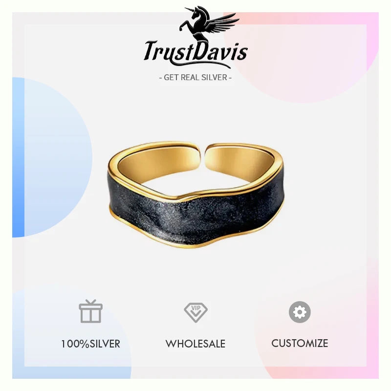 TrustDavis Real 925 Sterling Silver Fashion Glaze Irregular Wave Opening Ring For Women Wedding Birthday Present Jewelry DB1374
