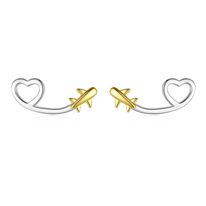 TrustDavis 925 Sterling Silver Earring Jewelry Hollow Heart Plane Stud Earrings Birthday Gift For Women Silver 925 Jewelry DA801