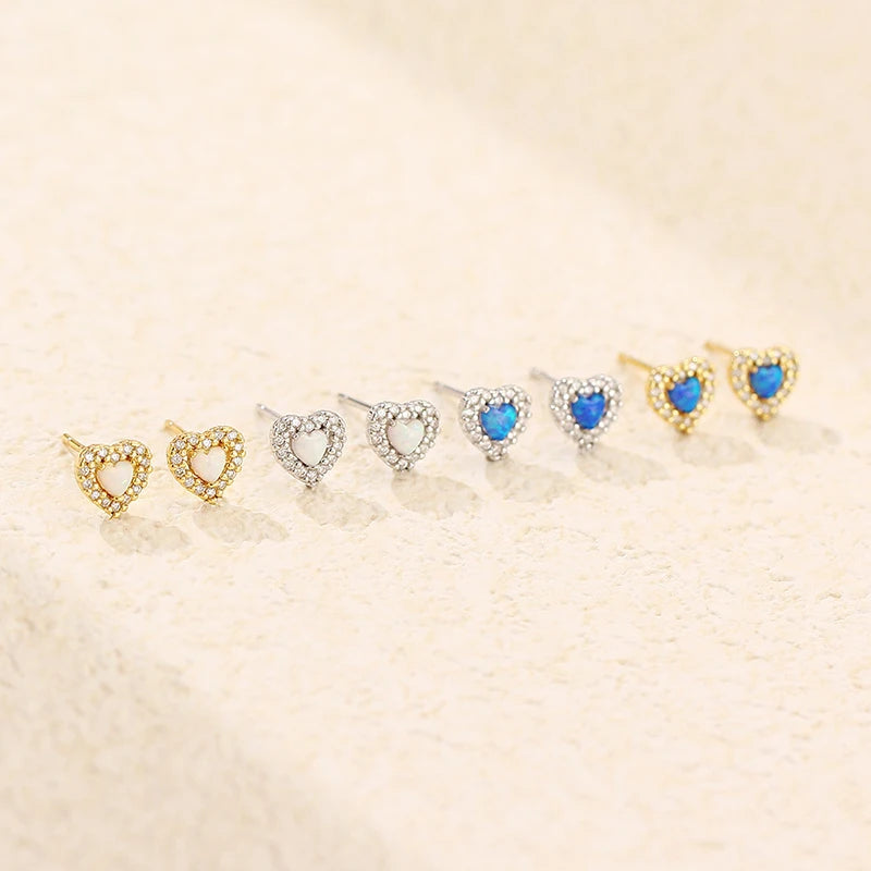TrustDavis 925 Sterling Silver Women's Fashion Simple Opal Heart Zirconia Earring for Women Girls Birthdays Jewelry Gift  DS4697