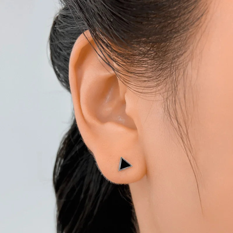 Black Glaze Round Square Triangle Screw Earring DA2205