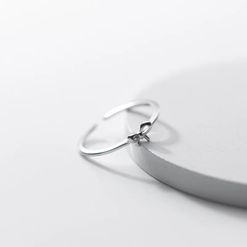 Trustdavis Real 925 Sterling Silver Rings Mini Bowknot Opening Rings For Women Wedding Party Fine Minimalist S925 Jewelry DA2795