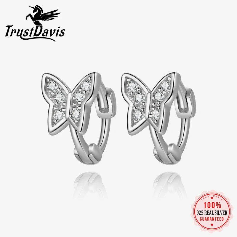 Trusta Genuine 925 Sterling Silver Cute Dazzling Butterfly Ear Cuff Clip on Earring for Women Piercing Earing Jewelry DA4064