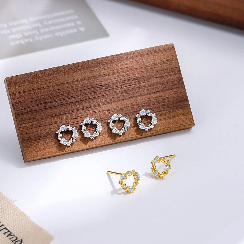 Zircon Round Branch and Leaf Earrings DS4284