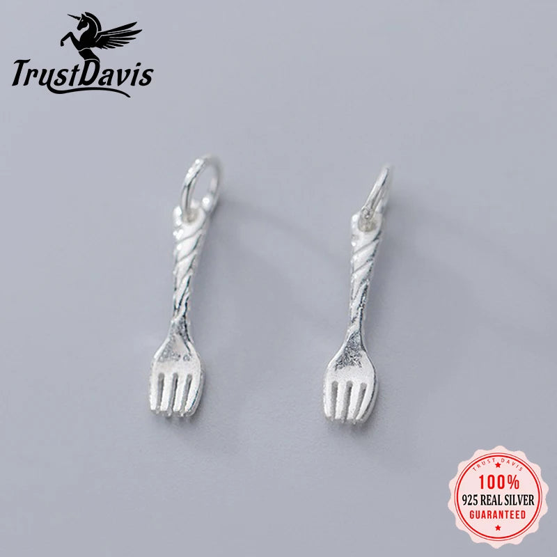 TrustDavis Real 925 Sterling Silver Personality Small Fork Charm Pendant Handmade DIY Accessories Fine Jewelry Wholesale DZ1708