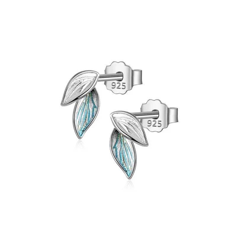 TrustDavis Real 925 Sterling Silver Fashion Sweet Plant Leaves Charm Stud Earrings For Women Wedding Party Fine Jewelry DA2326