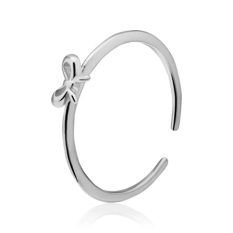 Trustdavis Real 925 Sterling Silver Rings Mini Bowknot Opening Rings For Women Wedding Party Fine Minimalist S925 Jewelry DA2795