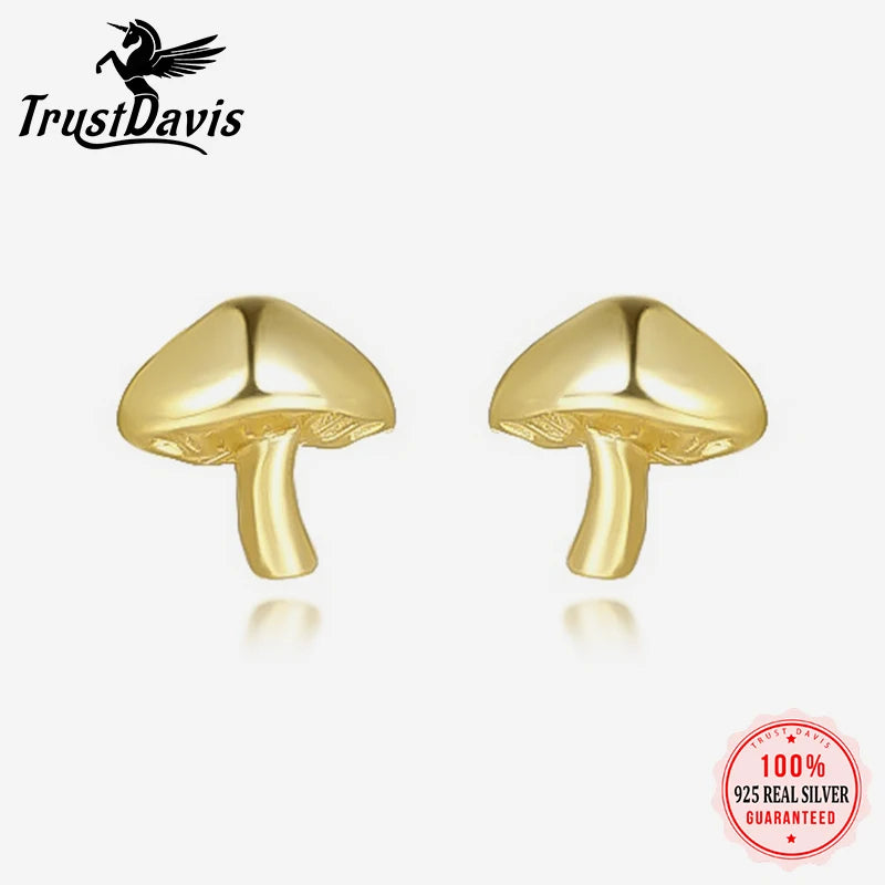 TrustDavis Real 925 Sterling Silver Minimalist Mushroom Stud Earring for Women Daughter Birthday Gift Fine Jewelry DS4615