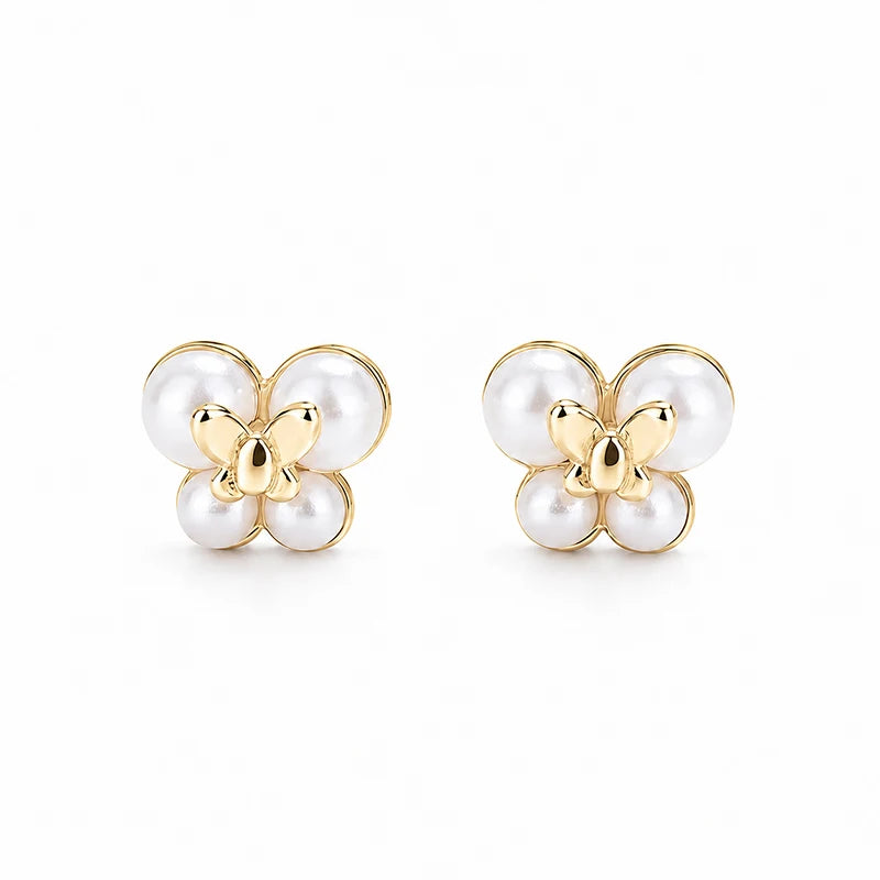 Pearl Stud Earrings Minimalist Double Butterfly Earrings DS4995