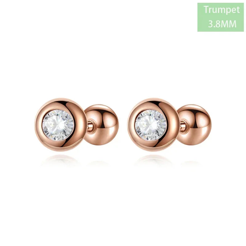 TrustDavis Girls Real 925 Sterling Silver Round Zircon Stud Earrings Women Daughter Birthday Party Gift Jewelry  DS4361