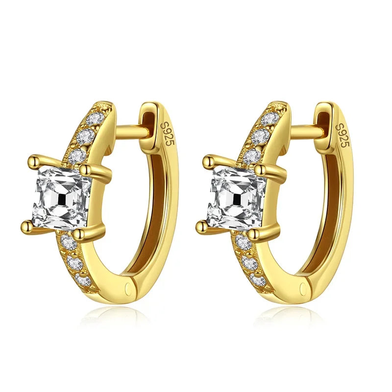 TrustDavis Real 925 Sterling Silver Bohemian Fashion Square Colour CZ Charm Hoop Earring For Women Wedding Fine Jewelry DA2721