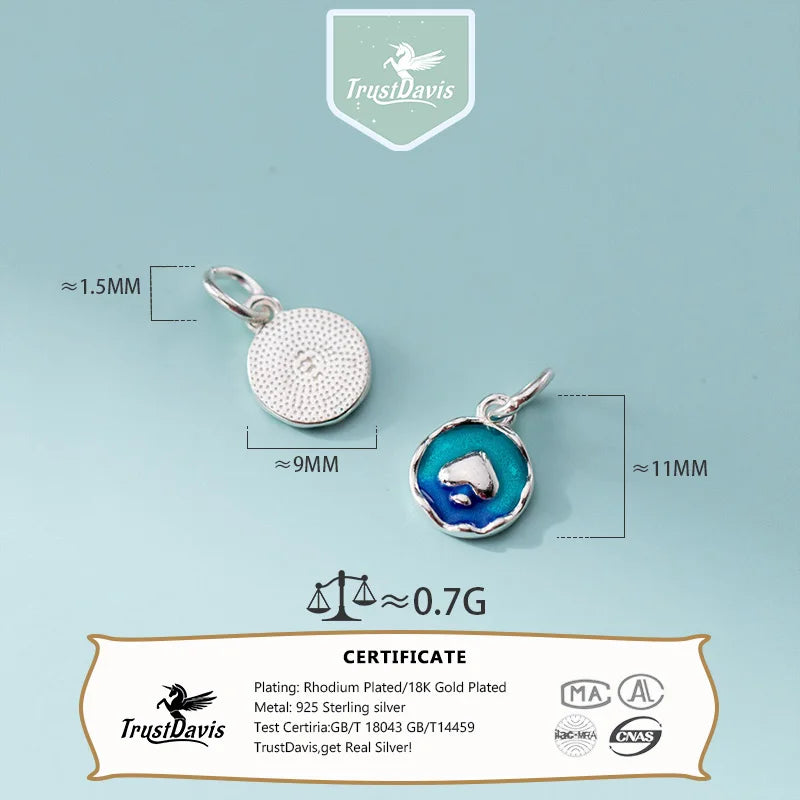 TrustDavis Real 925 Sterling Silver Fashion Love Round Charm Pendant Handmade DIY Accessories Wholesale DZ1679