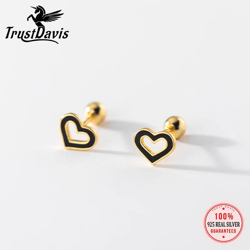 Black Heart Beads Screw Stud Earring DA2814