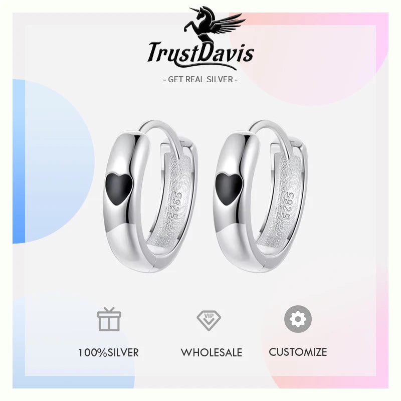TrustDavis Real 925 Sterling Silver Fashion Sweet Heart Geometric Hoop Earrings for Women Wedding Party Fine Jewelry DS3959