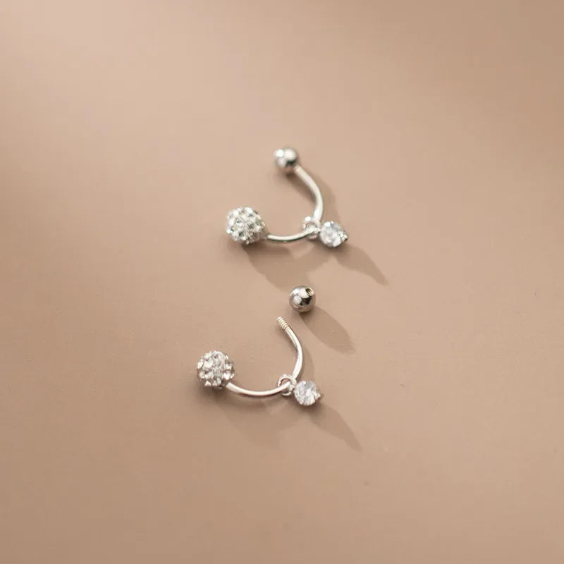 TrustDavis Real 925 Sterling Silver Fashion Unique Ball CZ Screw Stud Earrings For Women Wedding Party Fine S925 Jewelry DA2440