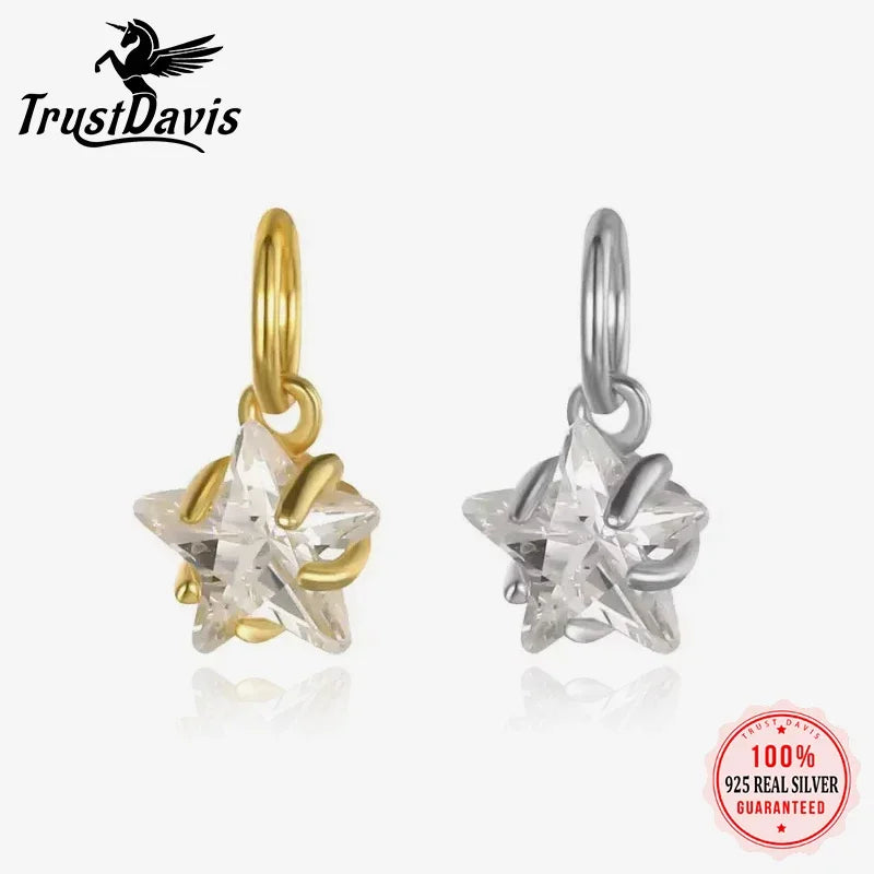TrustDavis Real 925 Sterling Silver Fashion Mini Star CZ Charm Pendant Handmade DIY Accessories Fine Jewelry Wholesale HY036