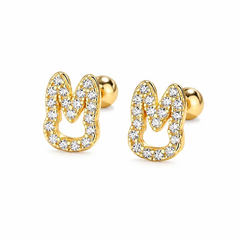 Rabbit Stud Earrings Cute Hollow Rabbit CZ Screw Earrings DS4998