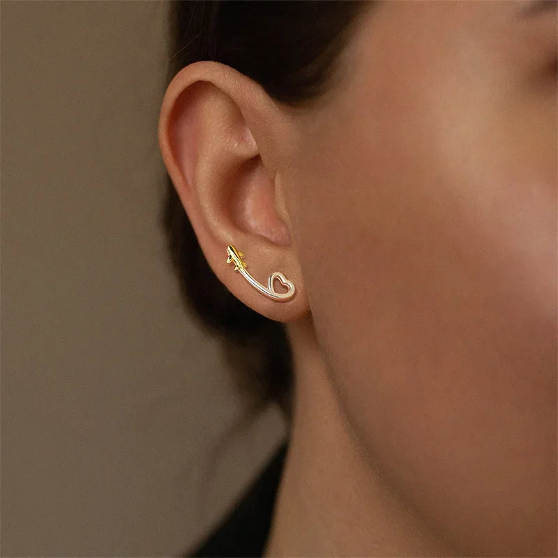 TrustDavis 925 Sterling Silver Earring Jewelry Hollow Heart Plane Stud Earrings Birthday Gift For Women Silver 925 Jewelry DA801