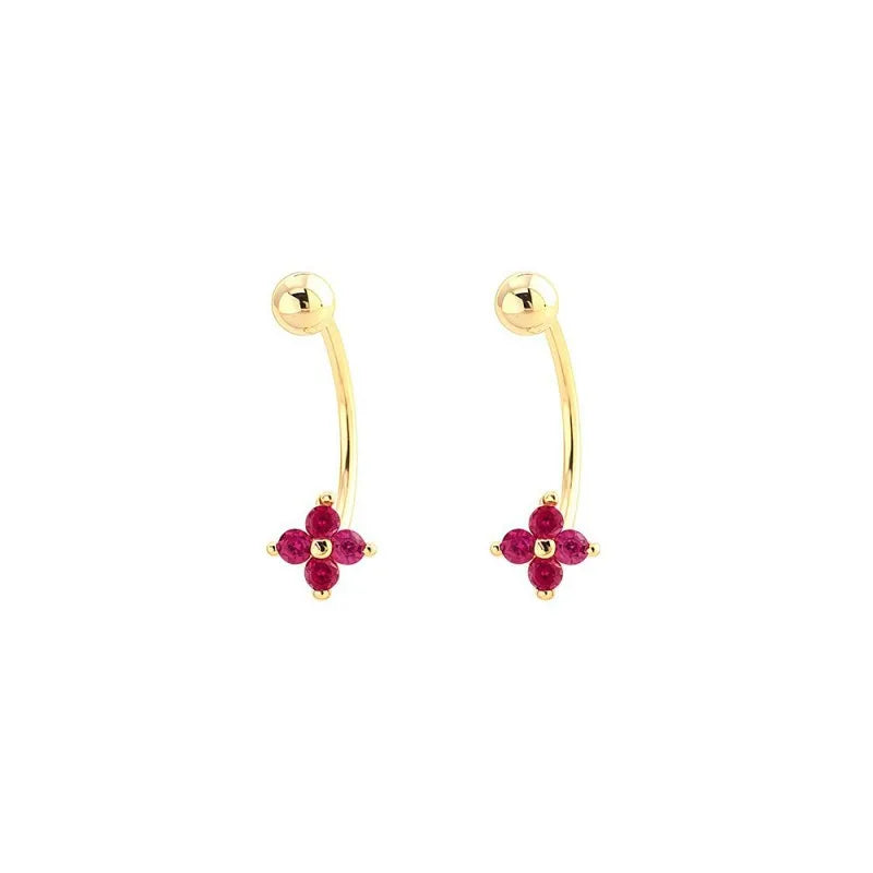 Four Leaf Clover Earring Multicolor Cubic Zircon Screw Earrings DS5006