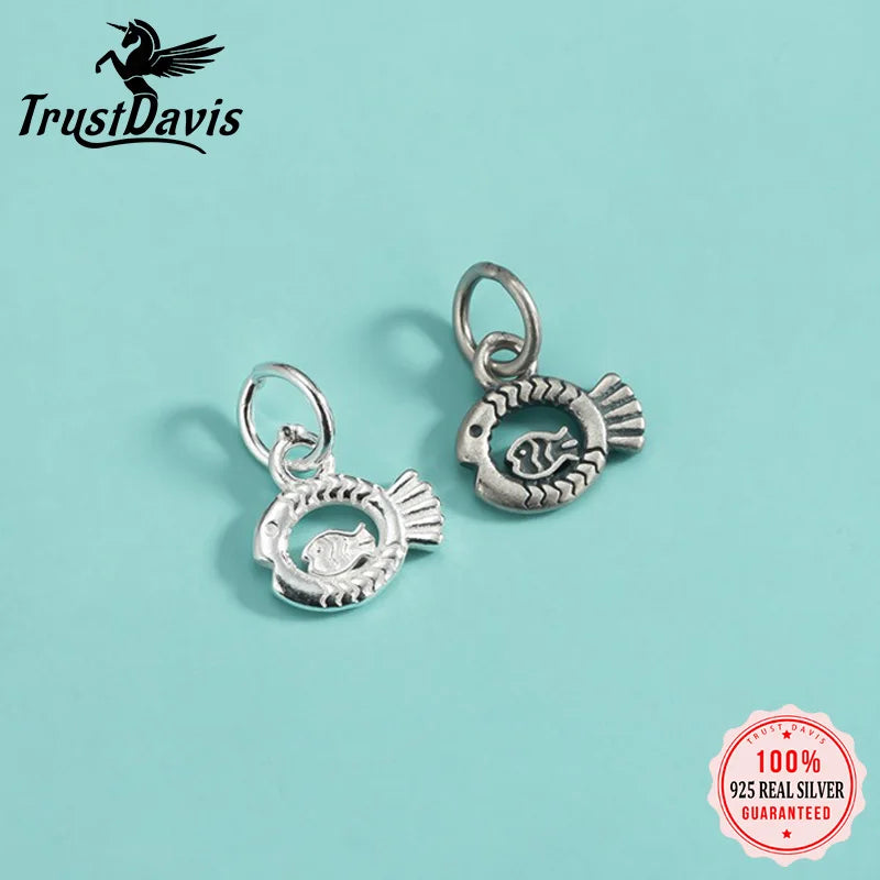 TrustDavis 925 Sterling Silver Fashion Classic Cute Little Fish Pendant DIY Necklace Bracelet Accessories Fine Jewelry DZ1842