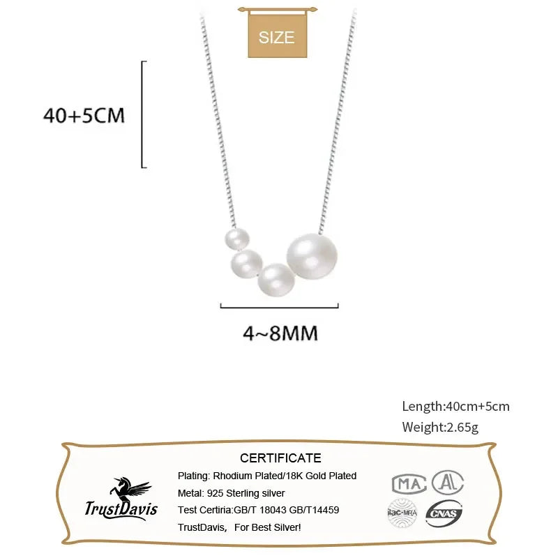 Real 925 Sterling Silver Synthetic Pearl Necklace LB065