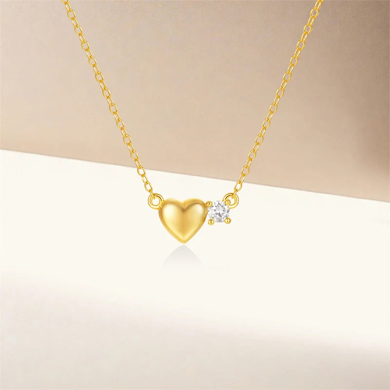 TrustDavis Real 925 Sterling Silver Fashion Simple Heart-shaped Zircon Necklace for Women Girls Gift Fine Jewelry DS4740