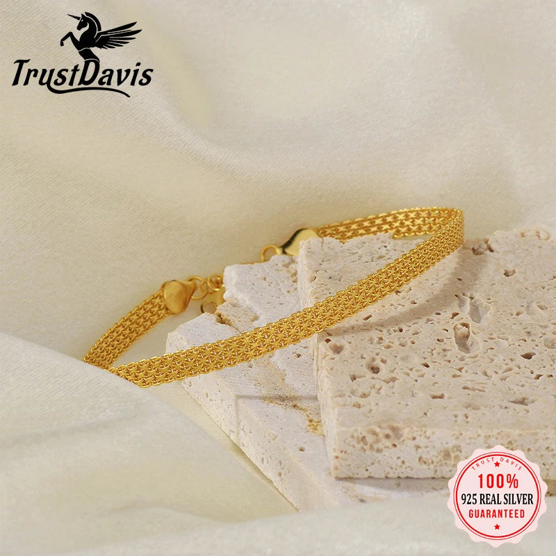 TrustDavis Girls 925 Sterling Silver Women's Bracelets Fashion Simple Sparkling Bracelet for Women Girl Gift Fine Jewelry DS4663