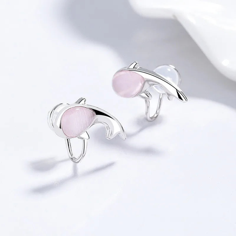 Cat and Fish Cymophane Clips Earrings DS4834