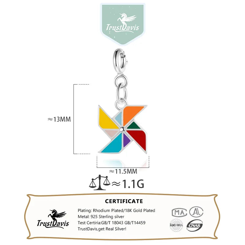 Trustdavis Fashion Real 925 Sterling Silver Color Glaze Windmill Charm Pendant Handmade DIY Necklace Accessories Jewelry DZ806