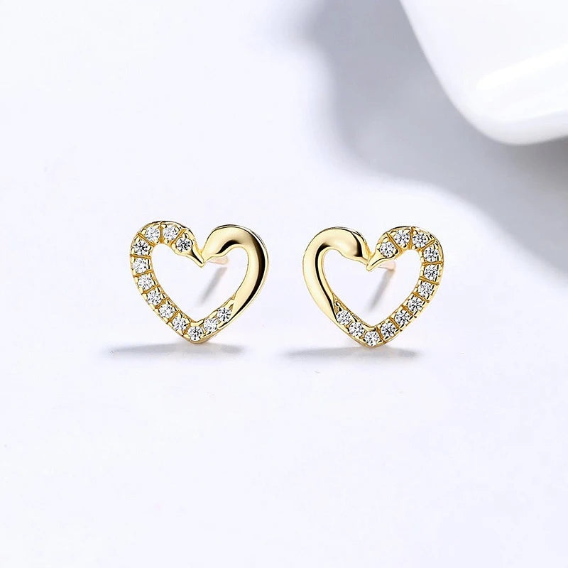Hollow Heart Earring Minimalist Pave CZ Stud Earrings DS4994