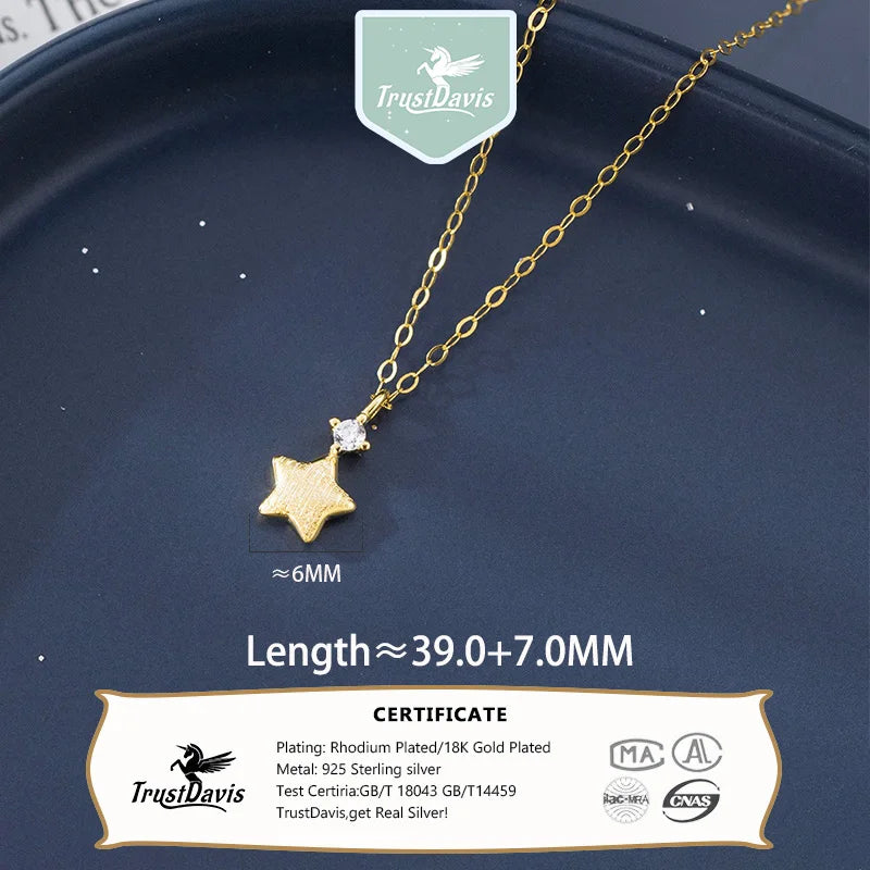 TrustDavis 925 Sterling Silver Women's Fashion and Simple Star Zirconia Pendant Necklace for Women Girls Jewelry Gift DS4351