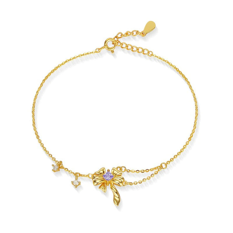 TrustDavis 925 Sterling Silver Women's Fashion Simple Smart Bowknot Zircon Bracelet for Women Girls Jewelry Gift DS4441