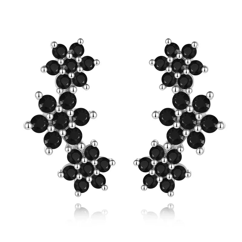 TrustDavis Real 925 Sterling Silver Earring 18K Gold Black CZ Earrings Jewelry Wedding Anniversary Party Gift DF058