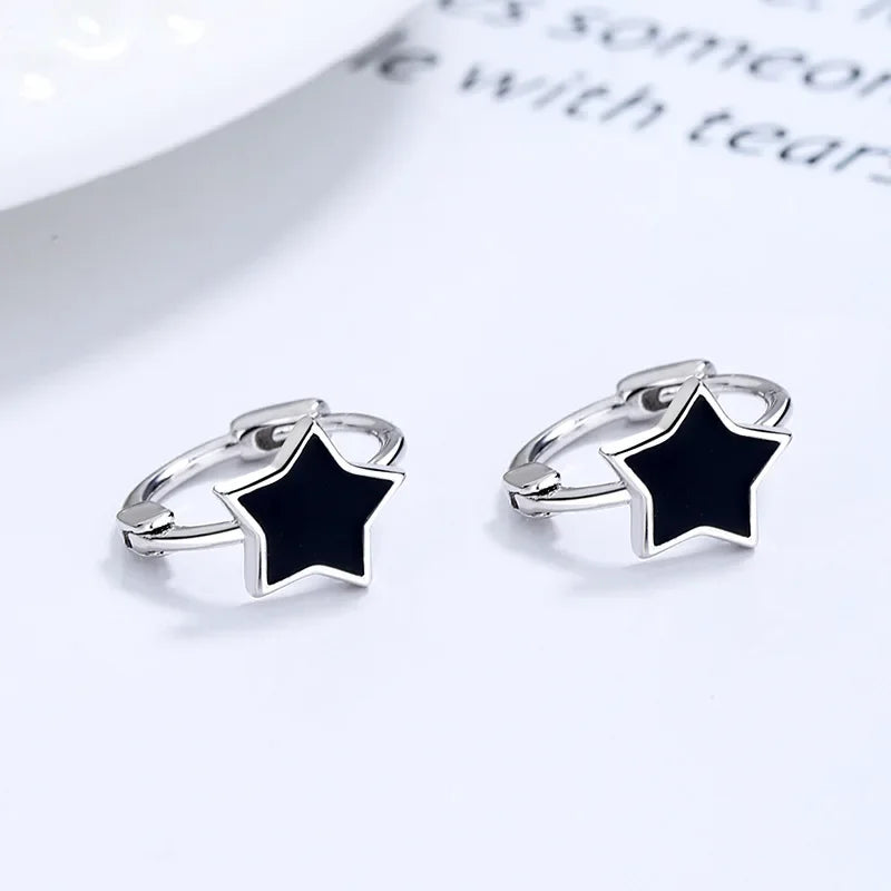TrustDavis Real 925 Sterling Silver Black Glaze Heart Round Star Square Hoop Earrings For Women Wedding Party Jewelry DA2509