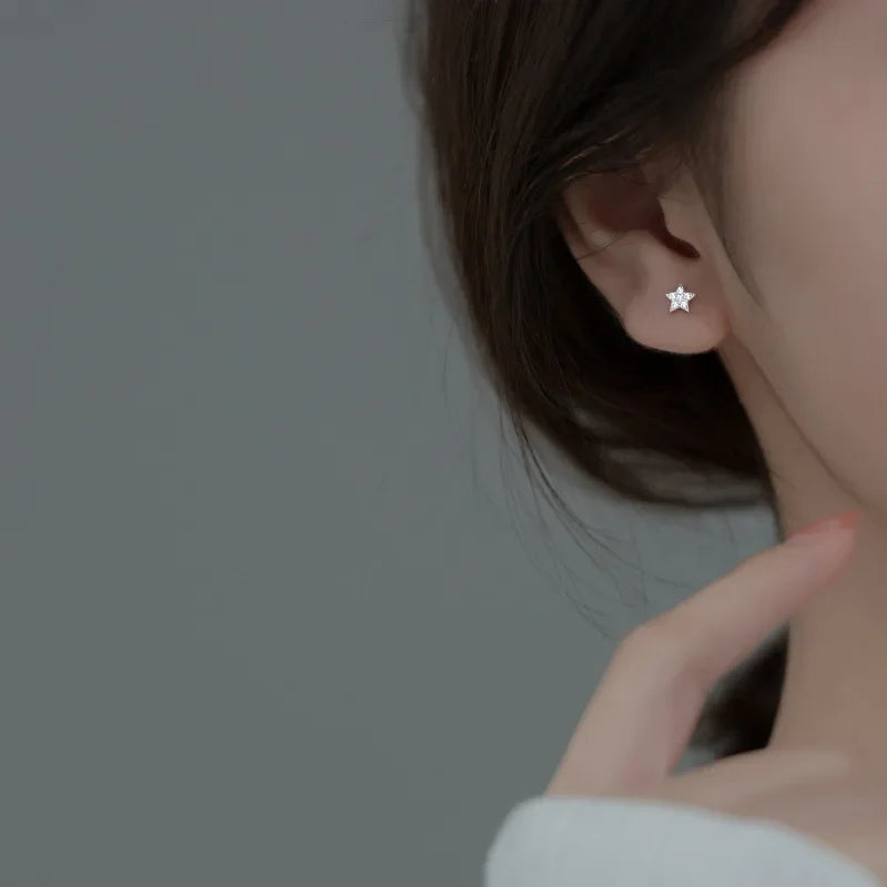 TrustDavis Real 925 Sterling Silver Mini Star CZ Screw Stud Earrings For Women Children Baby Girls Minimalist Jewelry DA2325