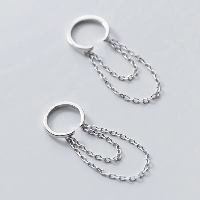 Trustdavis Real 925 Sterling Silver Double Chain Clip On Earrings Ear Cuff  For Women Without Piercing Earring Jewelry DA1700