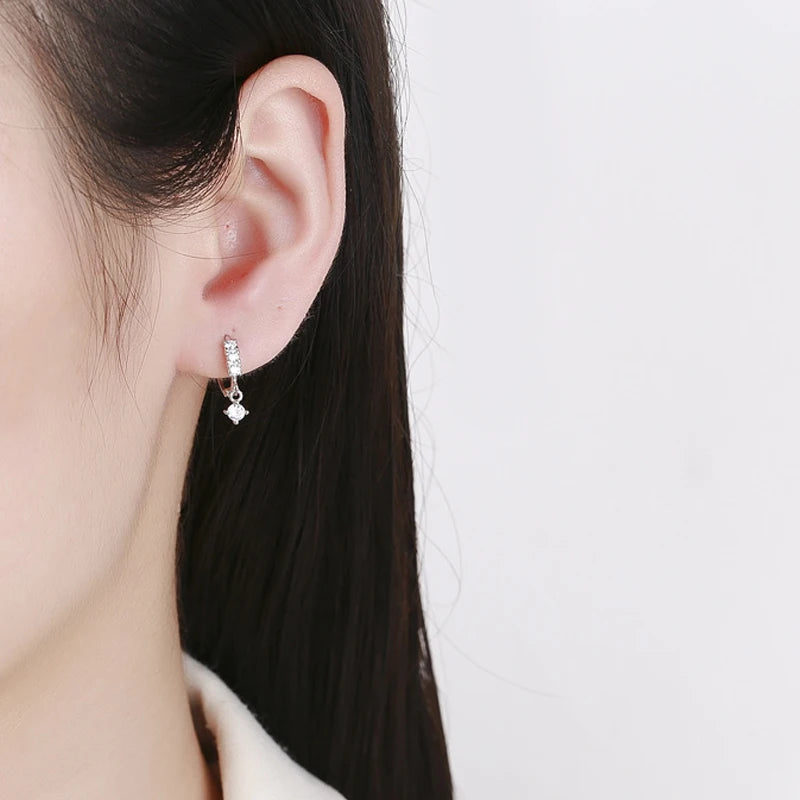 TrustDavis Real 925 Sterling Silver Simple square zircon Hoop Earrings For Daughter Girls Birthday Gift Fine Jewelry DS4128