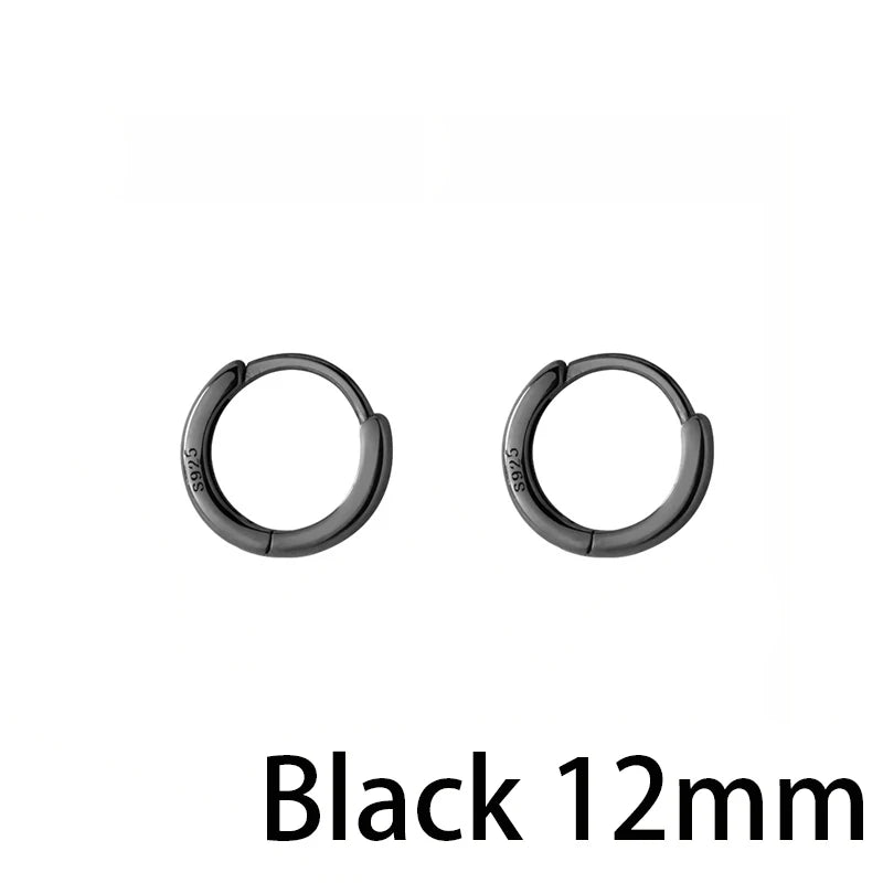 TrustDavis  100% 925 Sterling Silver Black Geometric Smooth Surface  Hoop Earrings For Women Fashion Silver 925 Jewelry DA432