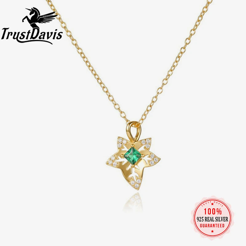 Leaf-shaped Emerald Zircon Stacked Necklace DS4897