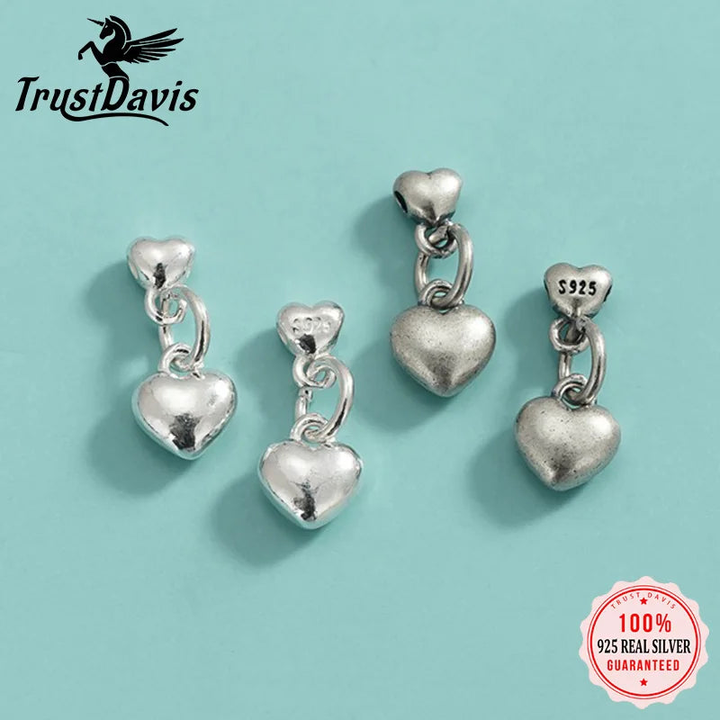 TrustDavis New Real 925 Sterling Silver Fashion Romantic Hearts Charm Pendant Handmade DIY Accessories Wholesale DZ1720
