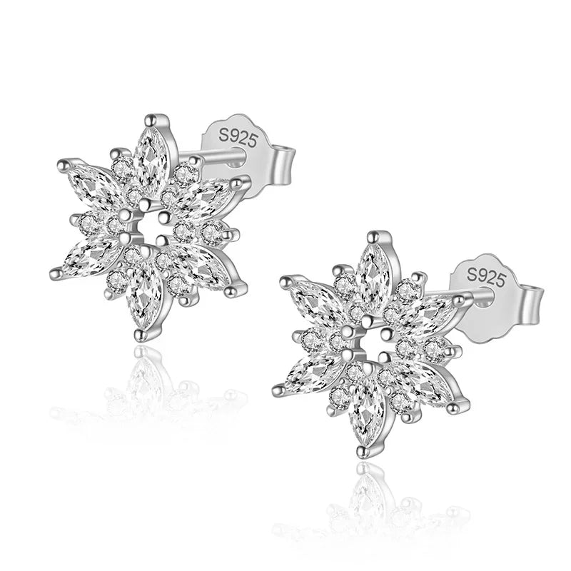 Snow Flower Zircon Shiny Stud Earrings L134
