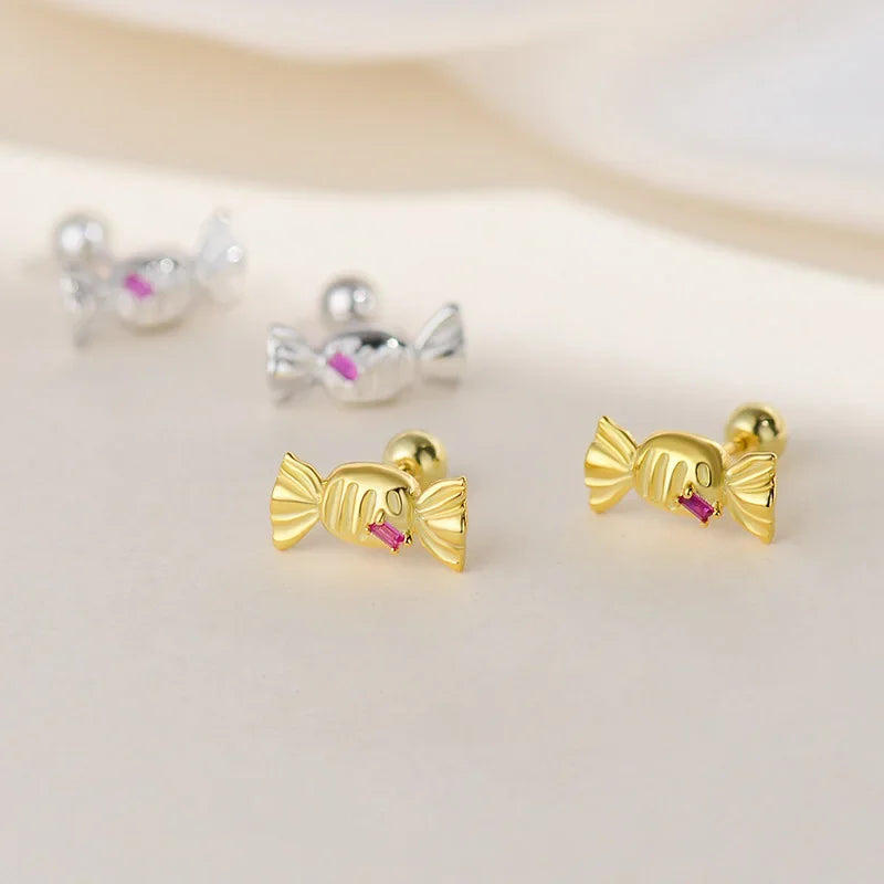 Real 925 Sterling Silver Simple Sweets Candy Stud Earrings DS4440
