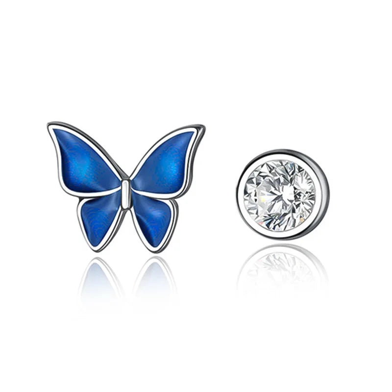 TrustDavis Real 925 Sterling Silver Kids Earring Asymmetric Butterfly CZ Stud Earrings for Daughter Girls Fine Jewelry DG0194