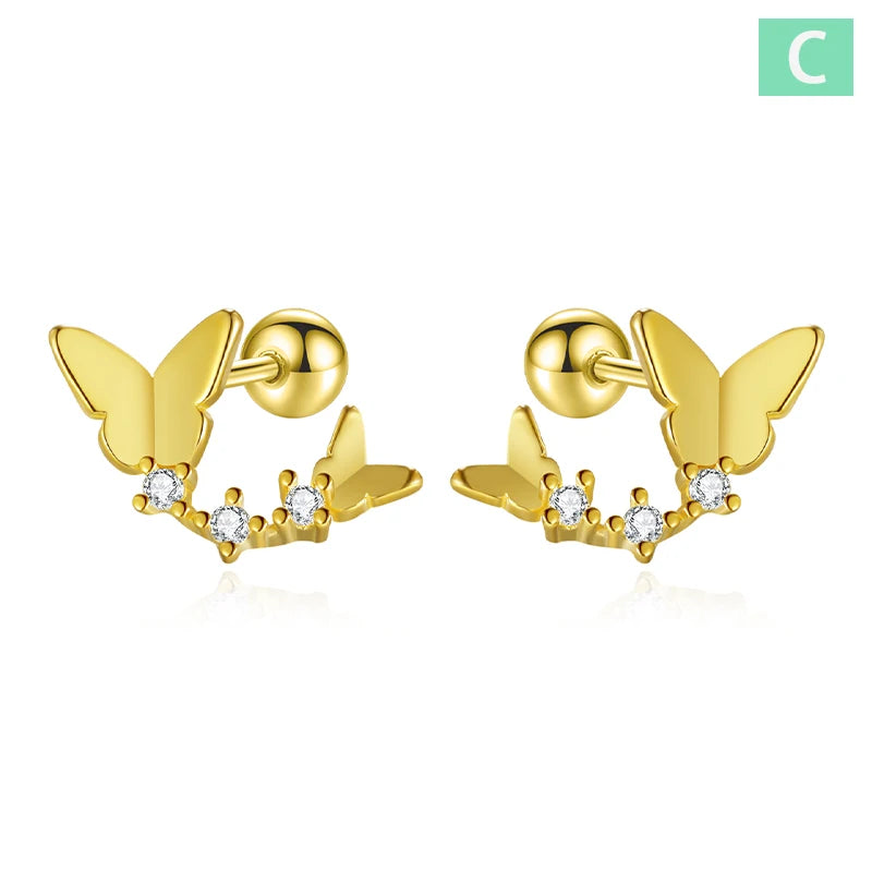 TrustDavis Girrls 925 Sterling Silver Sweet Butterfly CZ Stud Earrings for Women Girls Birthday Gift Jewelry DS4580