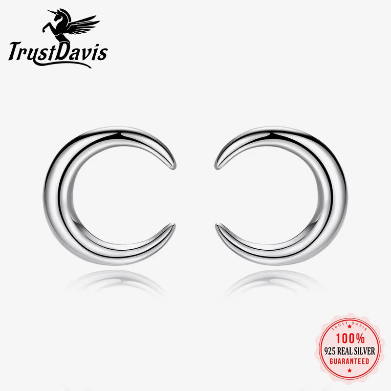 TrustDavis Genuine 100% 925 Sterling Silver Fashion Romantic Lovely Tiny Moon Stud Earrings Gift For Women Girls Kids Lady DS410