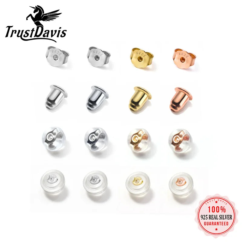 Trustdavis Real 925 Sterling Silver Silicone Ear Plug Earplugs Stud Earring DB1248