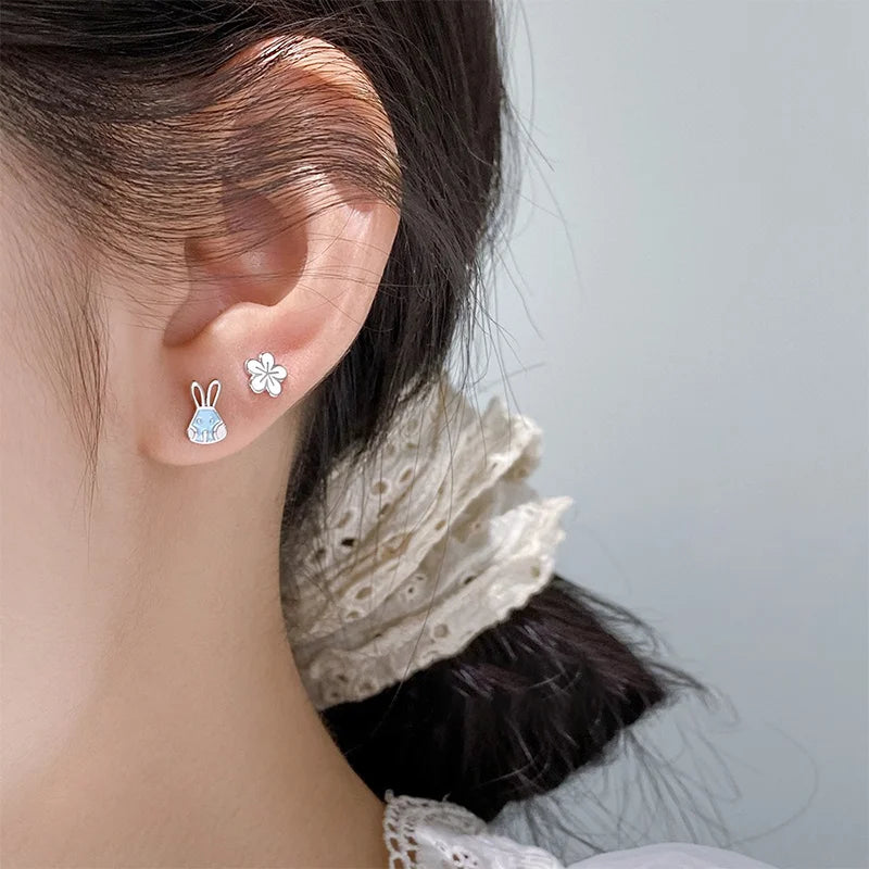 Rabbit and Flower Stud Earrings DS4805