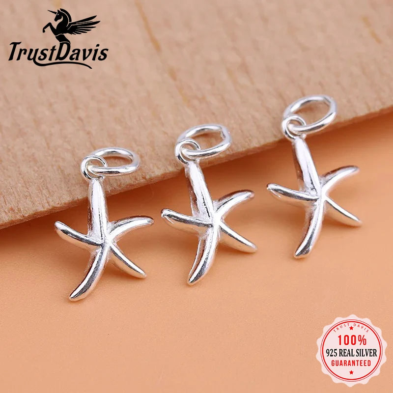 TrustDavis Real 925 Sterling Silver Fashion Sweet Starfish Charm Pendant Handmade DIY Accessories Fine Jewelry Wholesale HY127