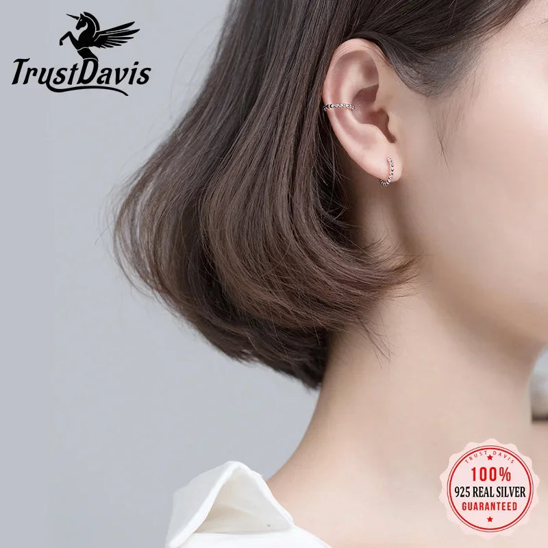 Trusta  Minimalist Genuine 925 Sterling Silver Twist Clip On Earrings Ear Cuff  For Women Without Piercing Earring Jewelry DA596