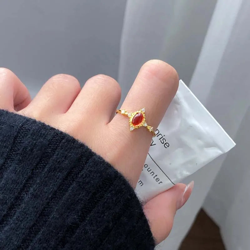 Trustdavis Girsl 925 Sterling Silver Retro Luxury Red Oval Stone Best Wish Rings for Women Wedding Fine Jewelry Gift DS4561